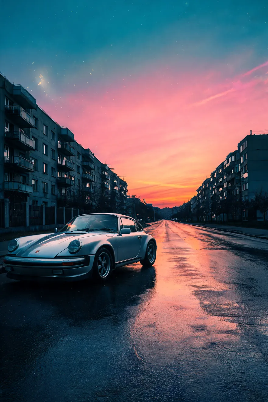 Самотній Porsche у житловому кварталі
