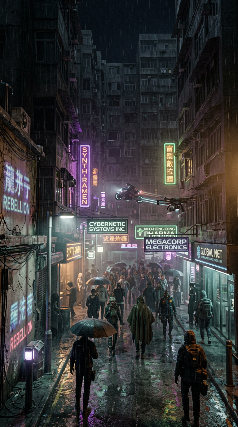 Неонова кіберпанк-вулиця — приклад 2