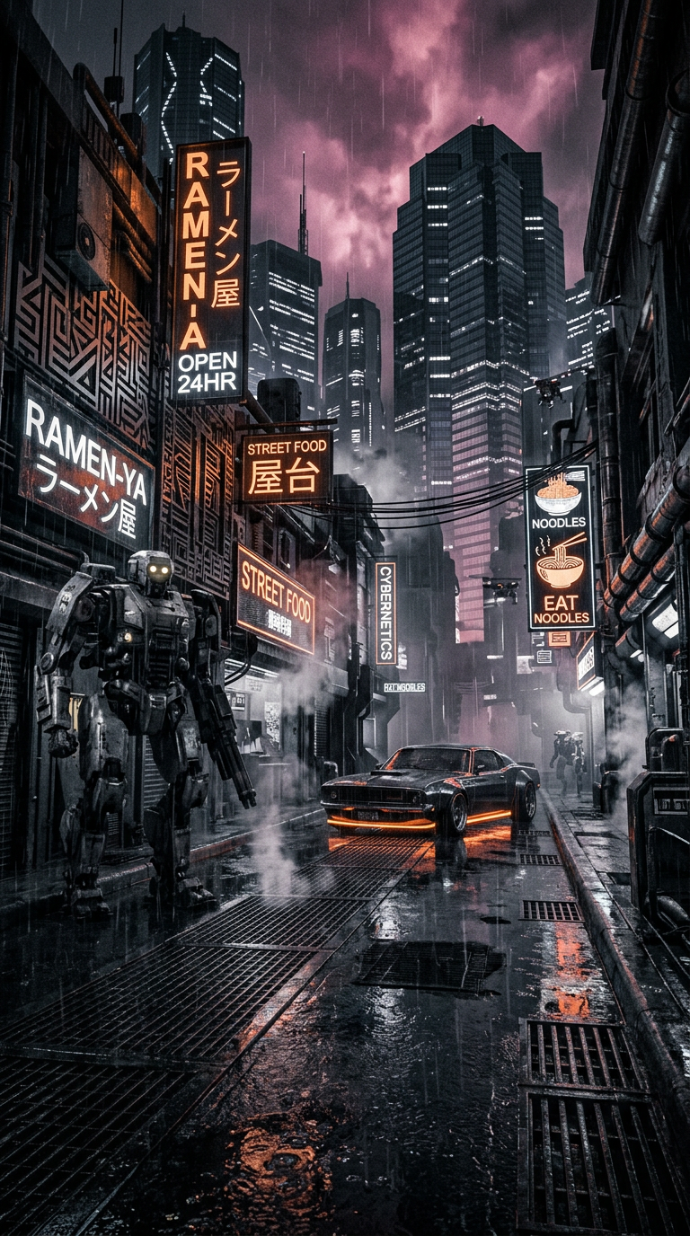 Неонова кіберпанк-вулиця — приклад 3