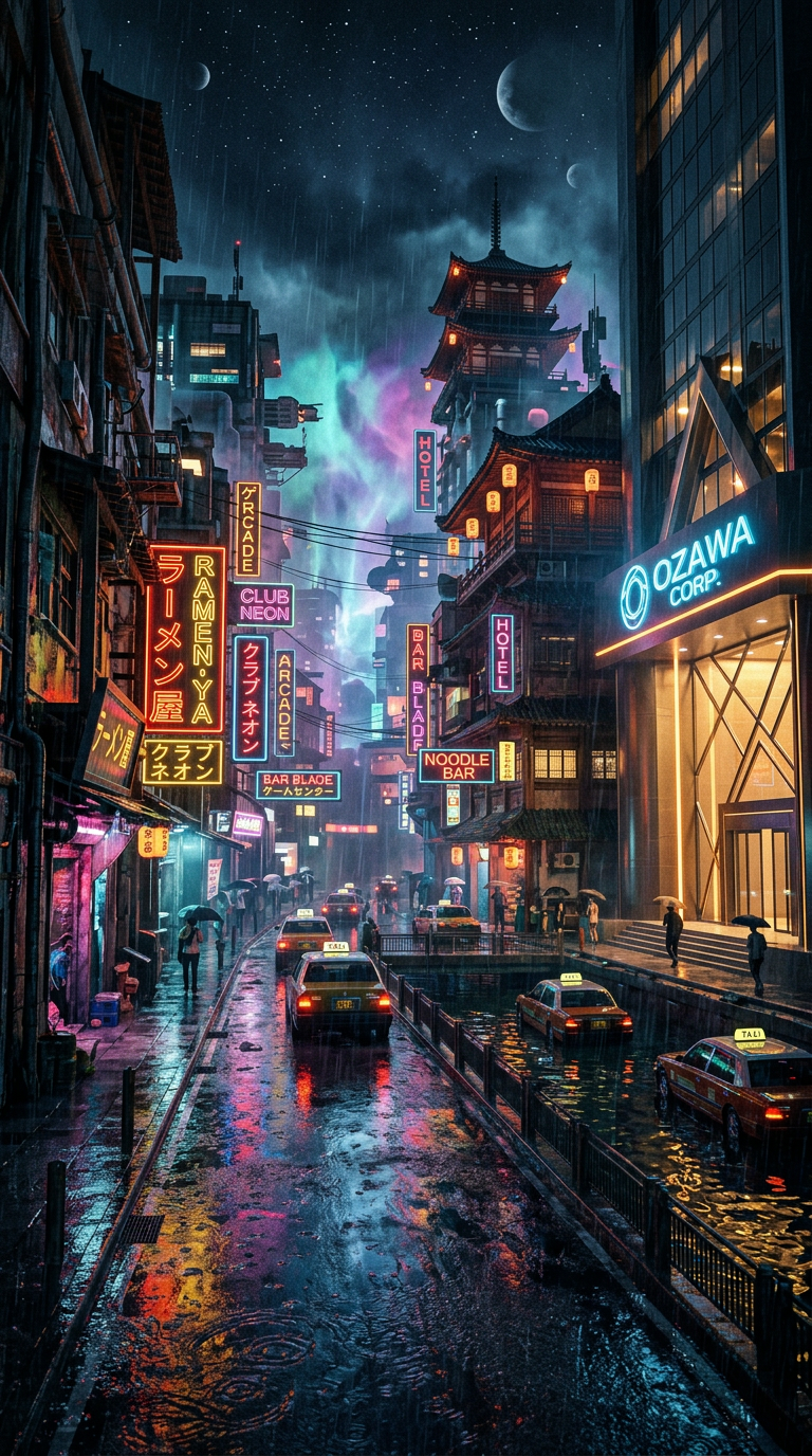 Неонова кіберпанк-вулиця — приклад 4